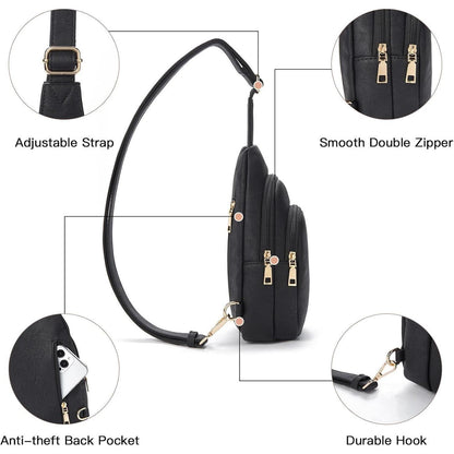Telena Damen Crossbody Sport Umhängetasche Schwarz in Lederoptik