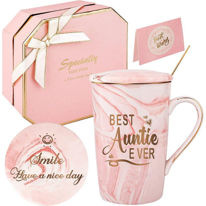 Kaffeebecher "Beste Tante Aller Zeiten" Geschenk-Set Rosa 420ml