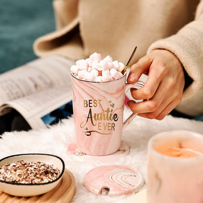 Kaffeebecher "Beste Tante Aller Zeiten" Geschenk-Set Rosa 420ml
