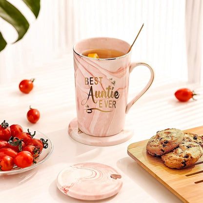 Kaffeebecher "Beste Tante Aller Zeiten" Geschenk-Set Rosa 420ml
