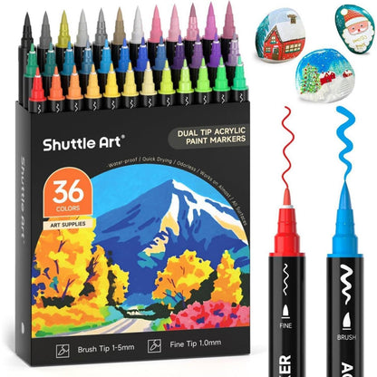 Acrylstifte Set 36 Farben wasserfest, doppelseitig, für Steine, Glas, Holz
