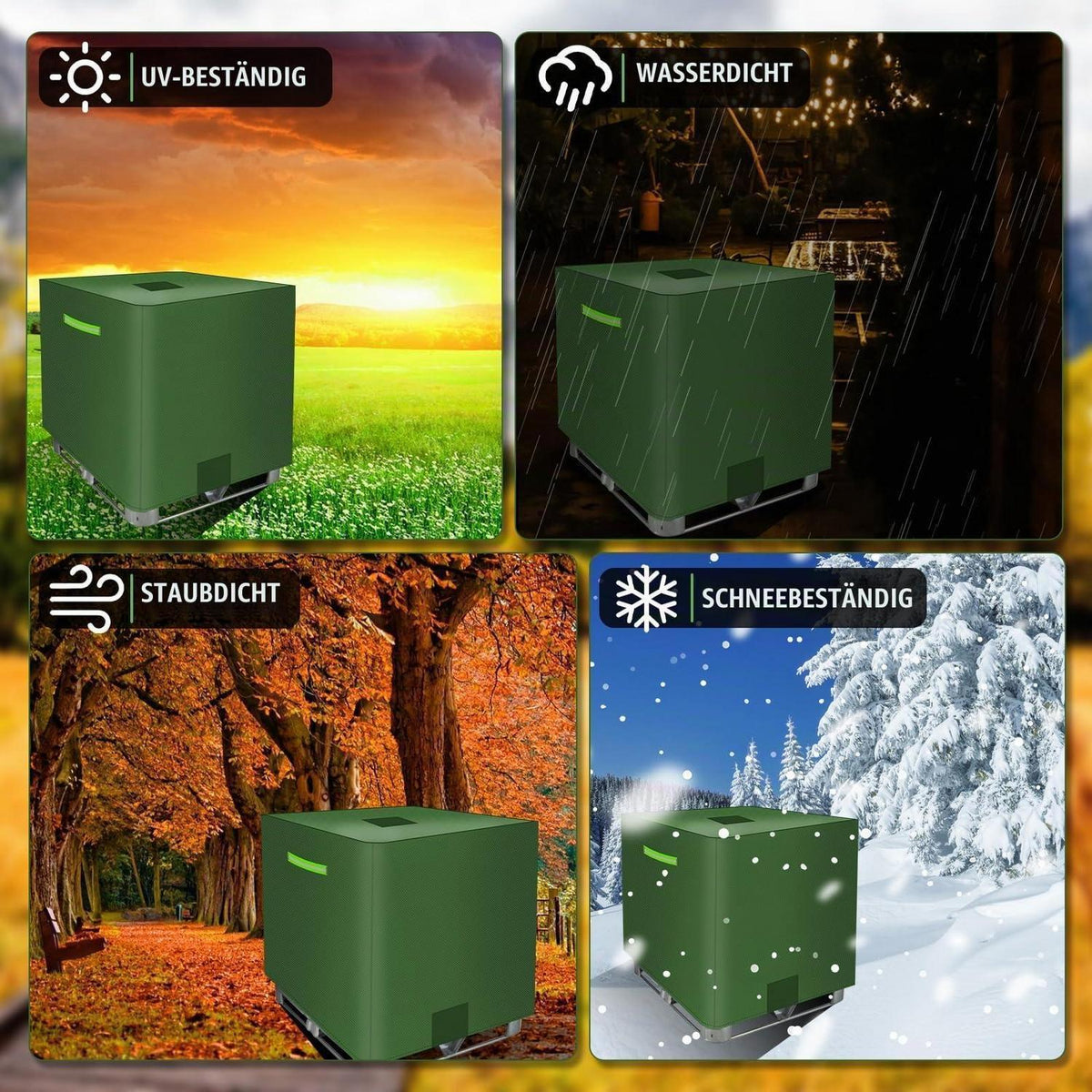 IBC Tank Abdeckung 1000L Grün mit Klettverschluss & Reflexstreifen