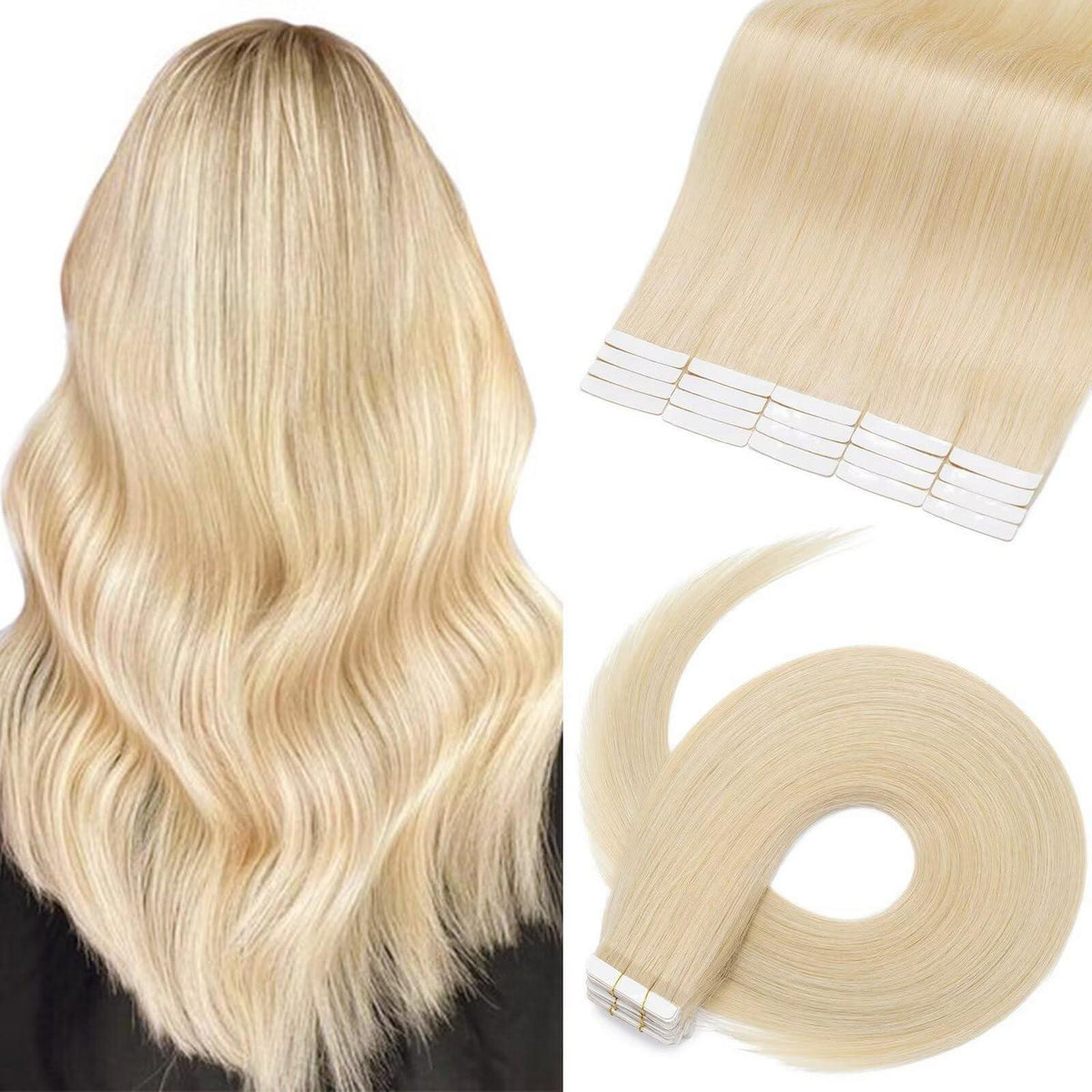 Echthaar Tape Extensions #613 Blond 55 cm – Remy Haarverlängerung