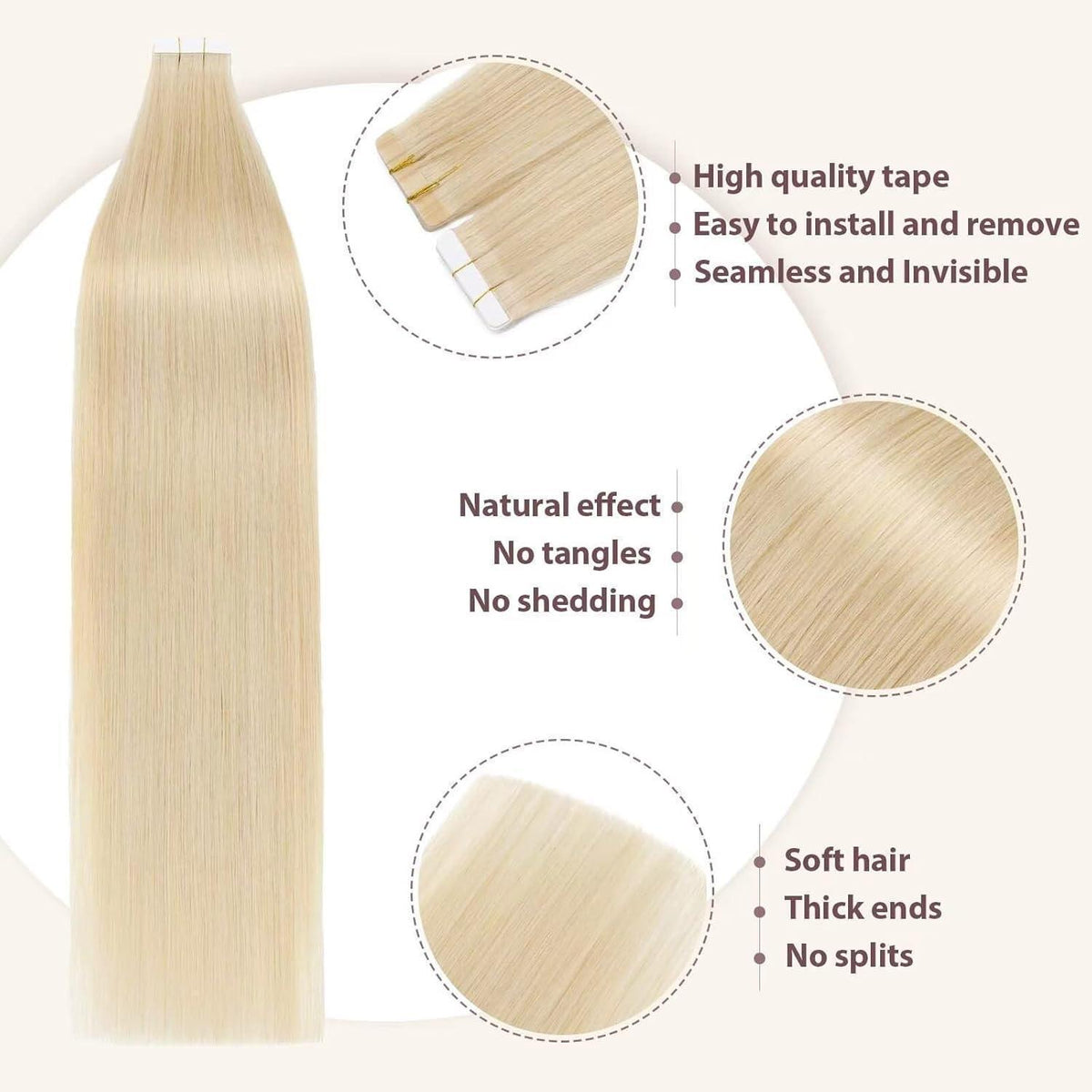 Echthaar Tape Extensions #613 Blond 55 cm – Remy Haarverlängerung