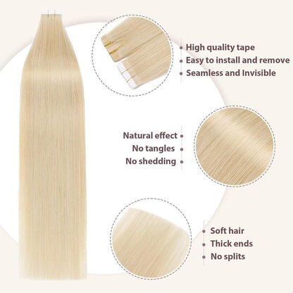 Echthaar Tape Extensions #613 Blond 55 cm – Remy Haarverlängerung