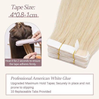 Echthaar Tape Extensions #613 Blond 55 cm – Remy Haarverlängerung