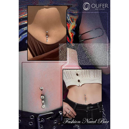 Bauchnabelpiercing Titan 14G 10mm klarer Zirkonia Innengewinde
