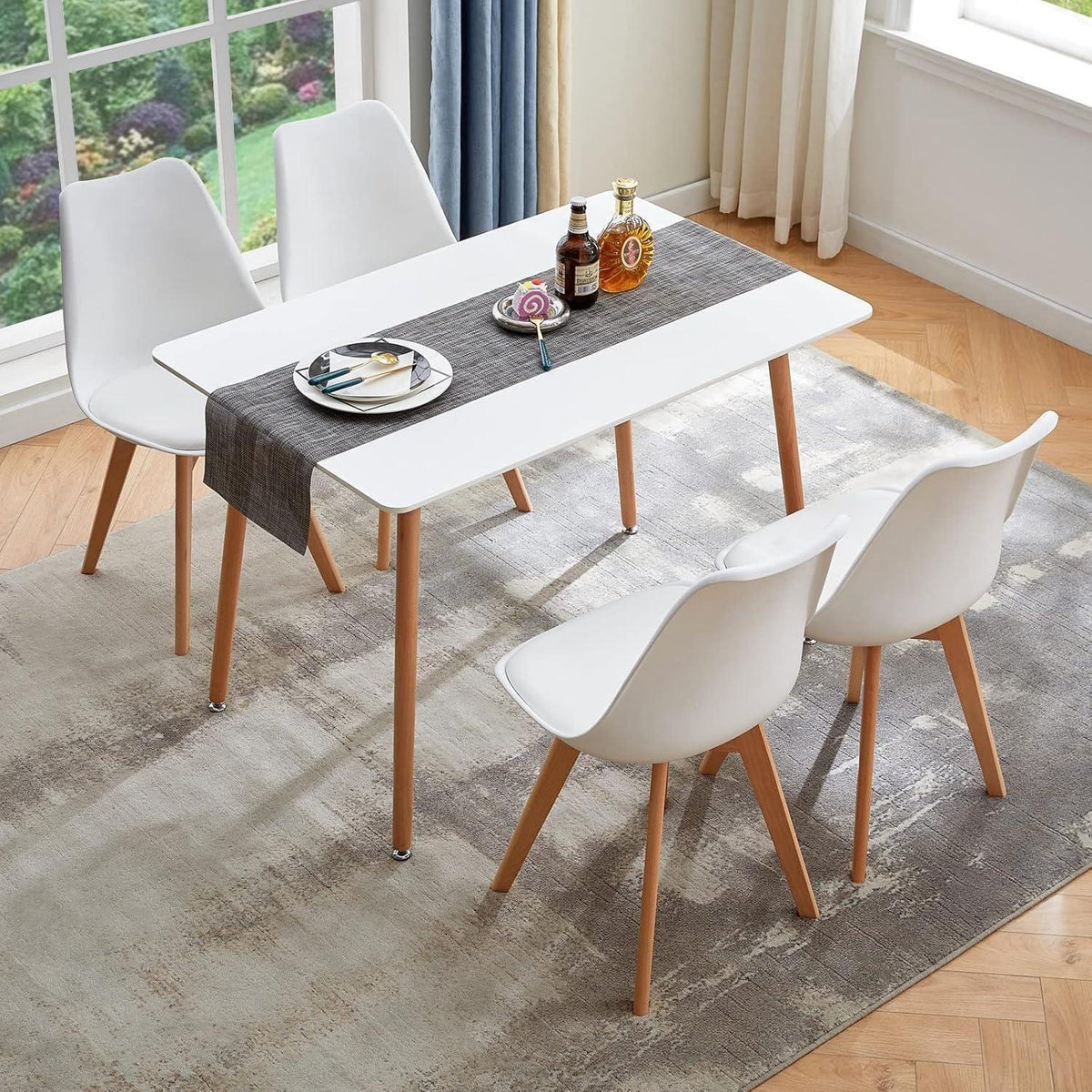Moderner Esszimmertisch Weiß 110x70cm mit Buchenholzbeinen