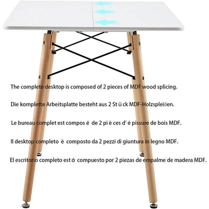 Moderner Esszimmertisch Weiß 110x70cm mit Buchenholzbeinen