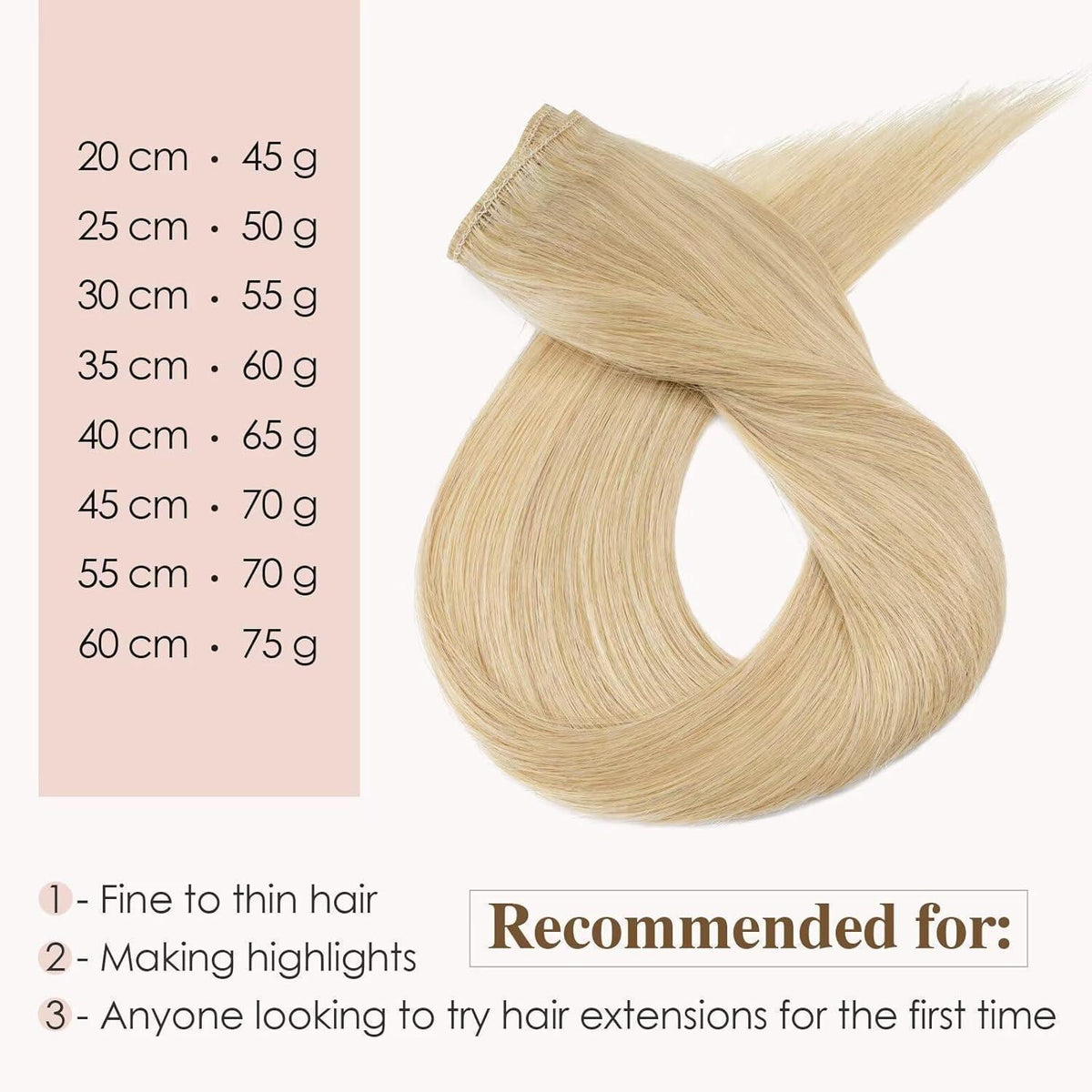 Echthaar Clip-In Extensions – Mittleres Blond, 45cm