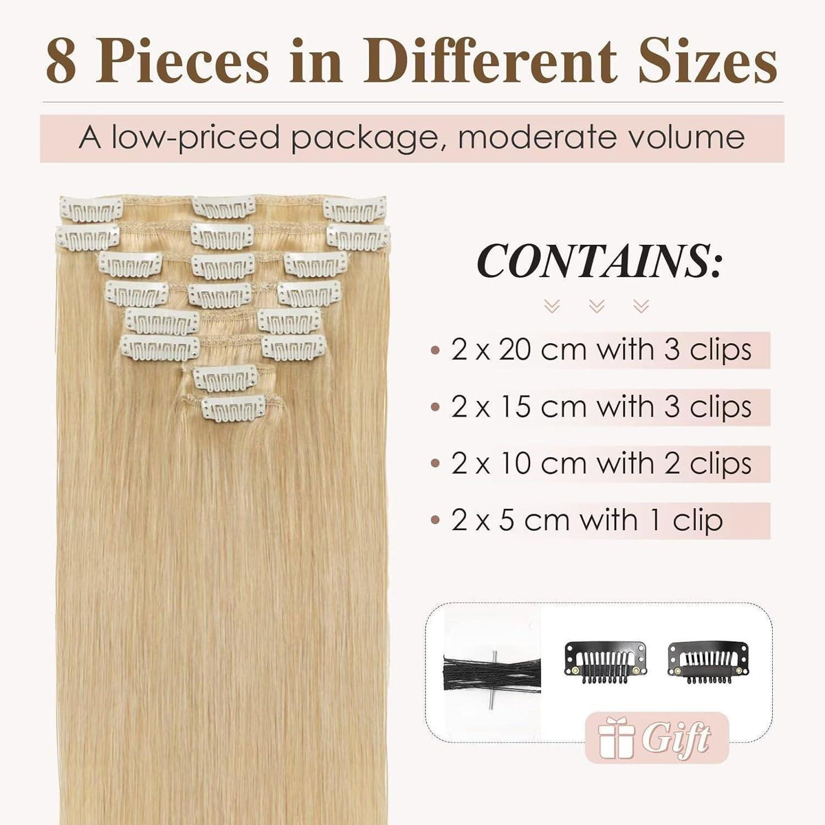 Echthaar Clip-In Extensions – Mittleres Blond, 40cm