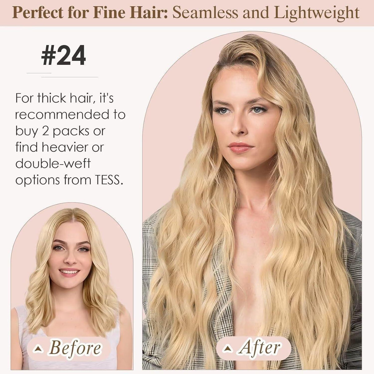 Echthaar Clip-In Extensions – Mittleres Blond, 40cm