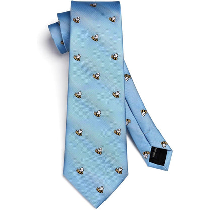 Herren Krawatten Set mit Einstecktuch, Biene Muster, Blau