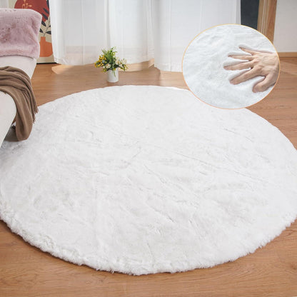 Runder Kunstfell Teppich Weiß 240 cm – Flauschig & Waschbar