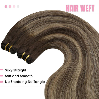 Echthaar Tressen Ombre 35cm - Dunkelbraun mit Blond Balayage