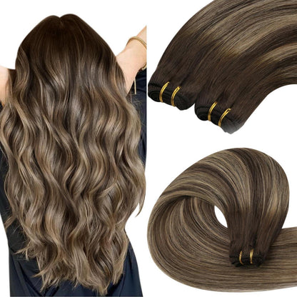 Echthaar Tressen Ombre 40cm - Dunkelbraun mit Blond