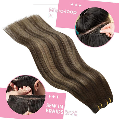 Echthaar Tressen Ombre 40cm - Dunkelbraun mit Blond