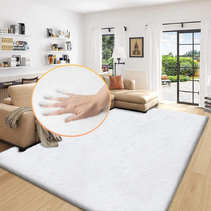 Flauschiger Kunstfell Teppich Weiß 180x270 cm - Wohnzimmer Teppich