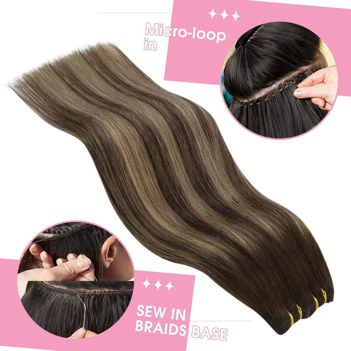 Echthaar Tressen Dunkelbraun 50 cm – Remy Weft Extensions