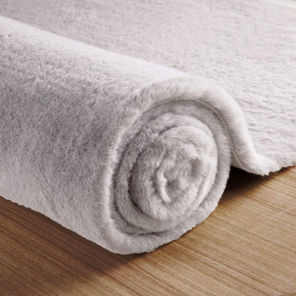 Flauschiger Grau Teppich 150x240 cm – Waschbarer Fellteppich Wohnzimmer