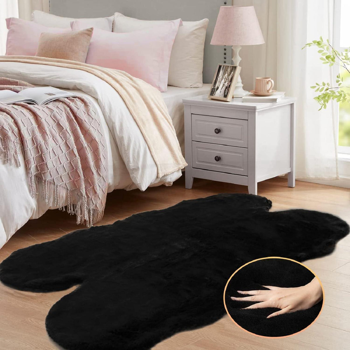 Flauschiger Fellteppich Schwarz 120x180 cm - Weicher Wohnzimmer Teppich