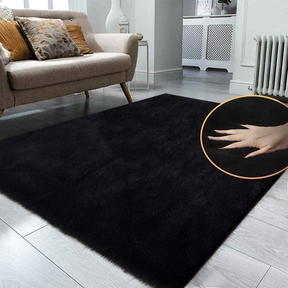 Flauschiger Kunstfell Teppich Schwarz 120x180 cm – Wohnzimmer & Schlafzimmer