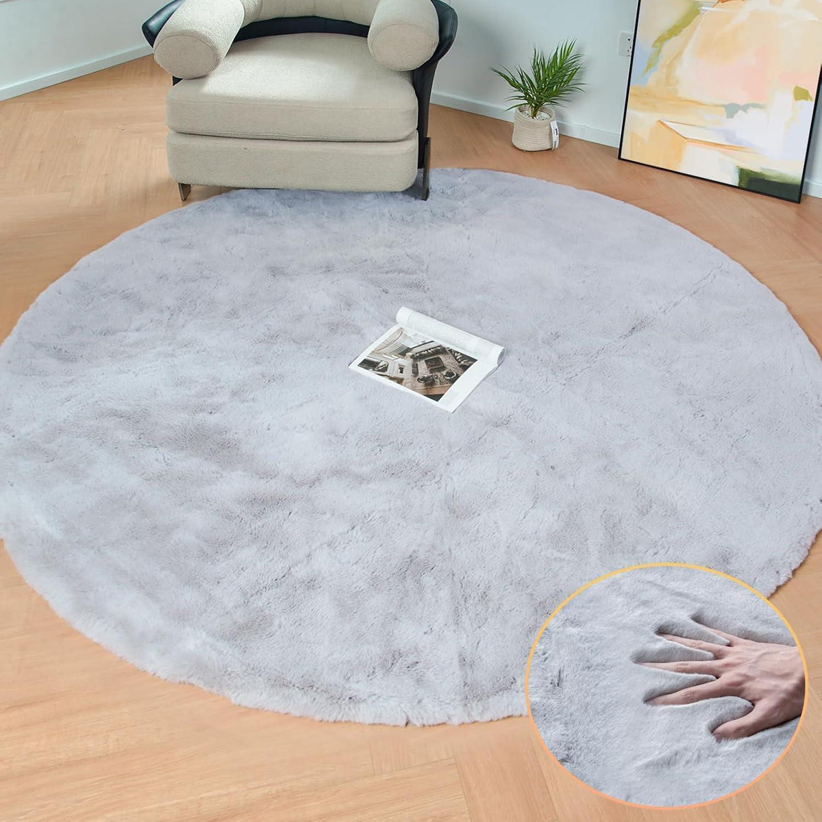 Runder Fellteppich Grau 150cm - Flauschiger Kunstfell Teppich