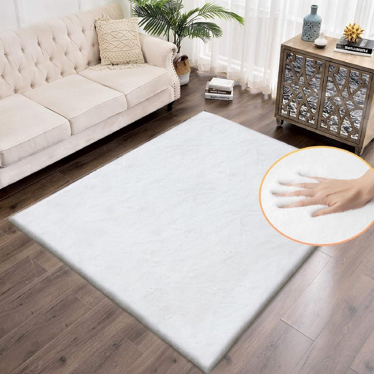 Flauschiger Teppich Weiß 150x240 cm – Weicher Wohnzimmer Teppich