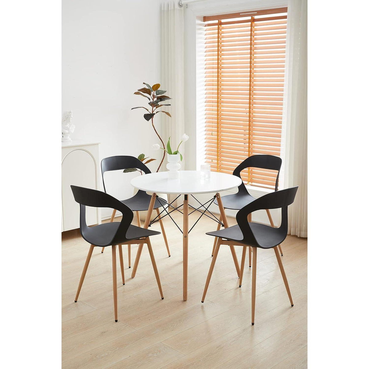 Moderner Esszimmerstuhl Set 4er – Skandinavisch, Schwarz & Natürliche Farbe