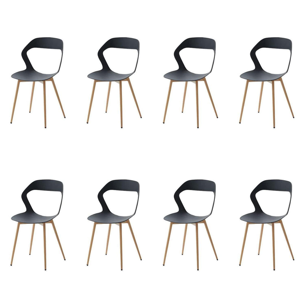 Moderner Esszimmerstuhl Set (8x) – Skandinavisch, Schwarz & Natürliche Farbe