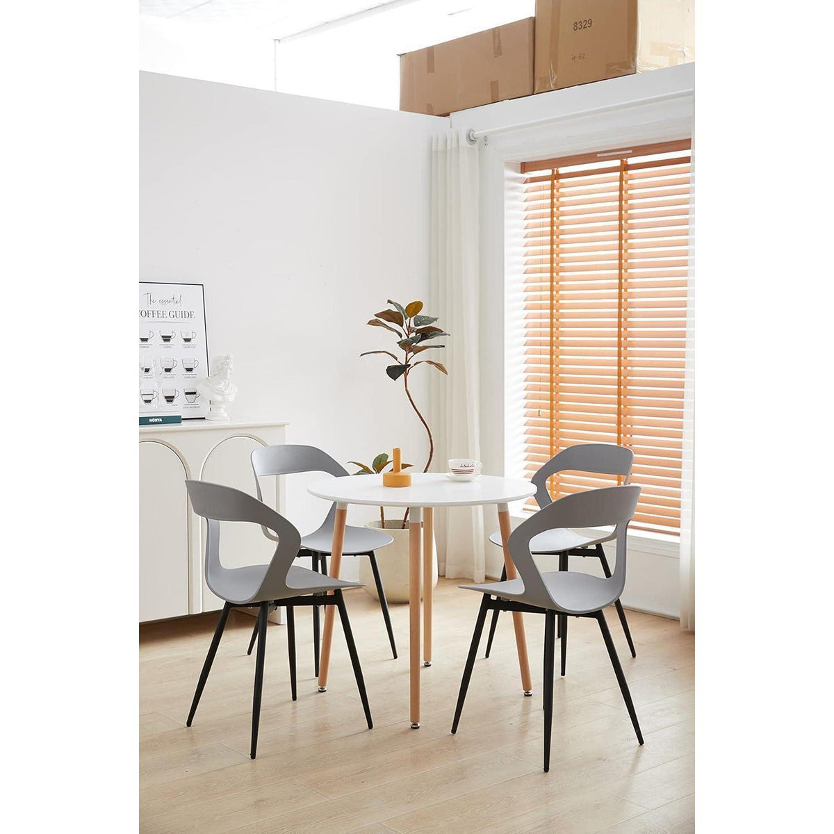 Moderner Esszimmerstuhl Set (8x) – Grau & Schwarz, Skandi-Design