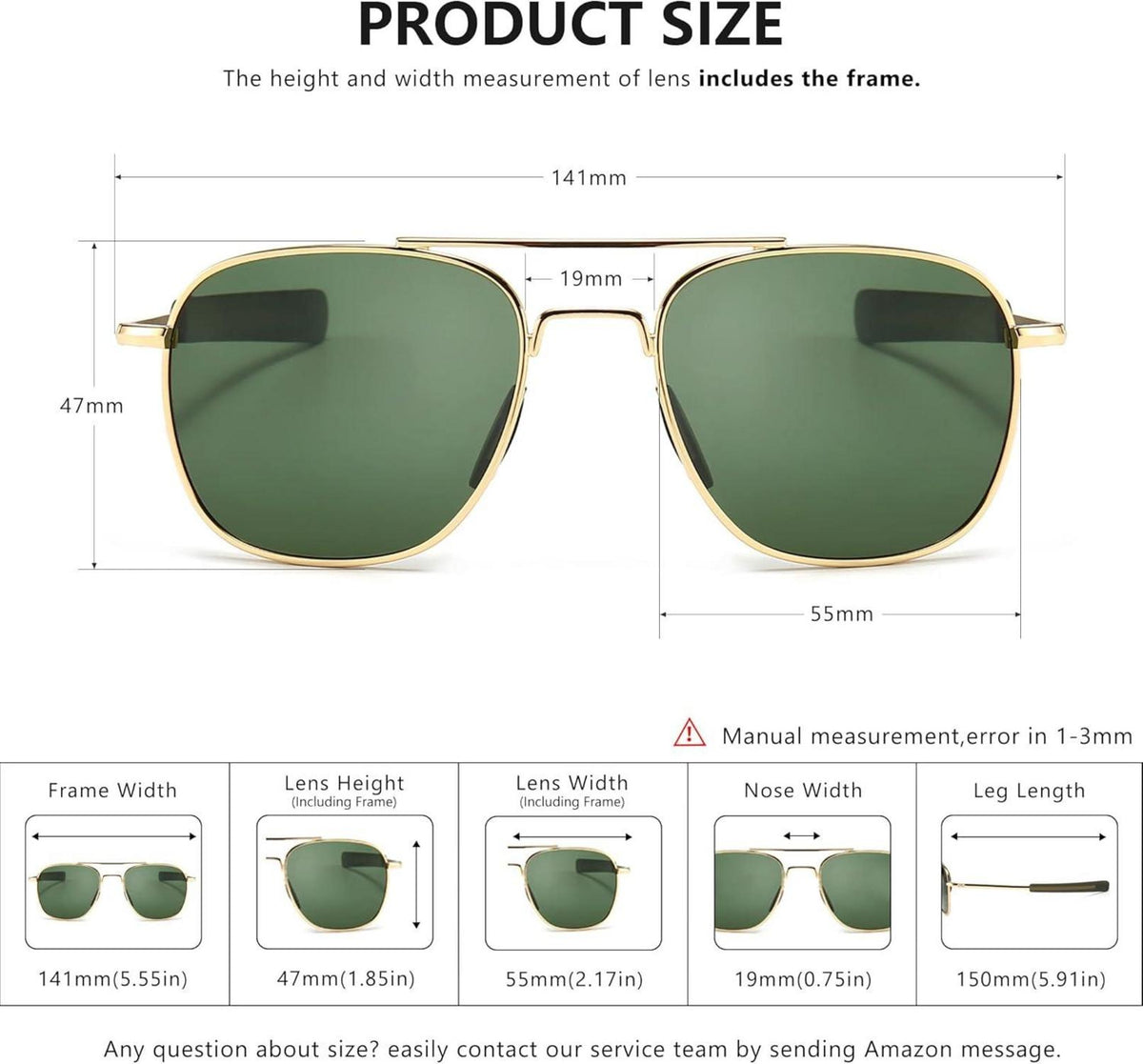 Polarisierte Herren Sonnenbrille Piloten Stil Bajonett-Tempel A285QKYS