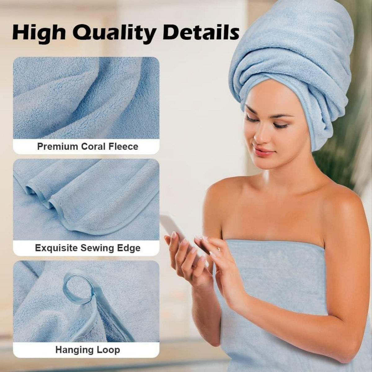 Badetuch-Set aus Mikrofaser für Sport, Yoga, Wellness - Blau