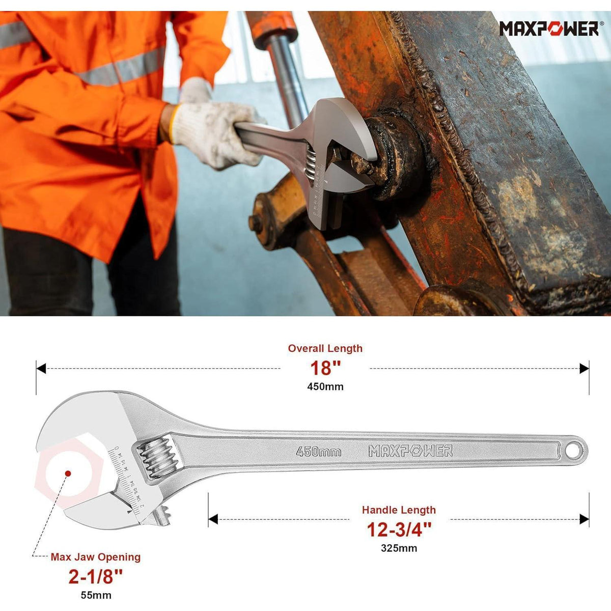 Verstellbarer Schraubenschlüssel 450mm Cr-V Stahl mit Skala