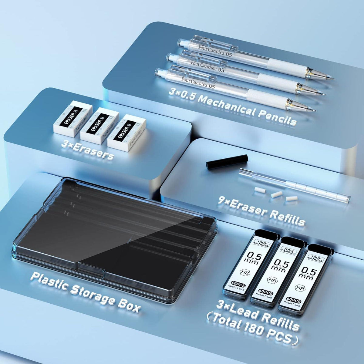 Pastell Druckbleistift Set mit Etui und Zubehör 0.5mm HB Bleistifte 180