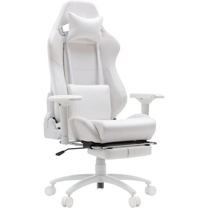 Ergonomischer Gaming Stuhl mit Fußstütze und Lendenkissen, Weiß