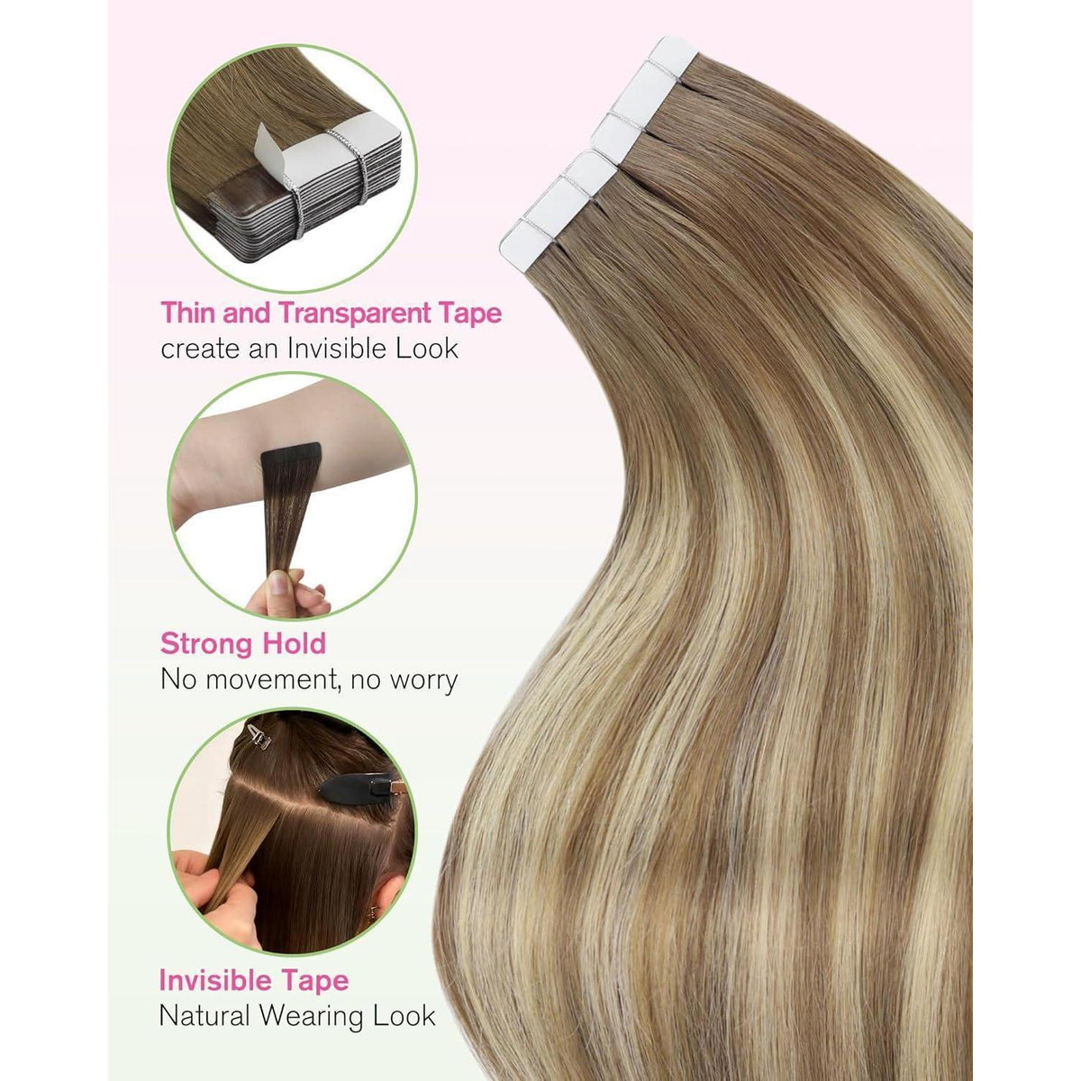 Braune Ombre Tape-in Haarverlängerung Echthaar 50cm