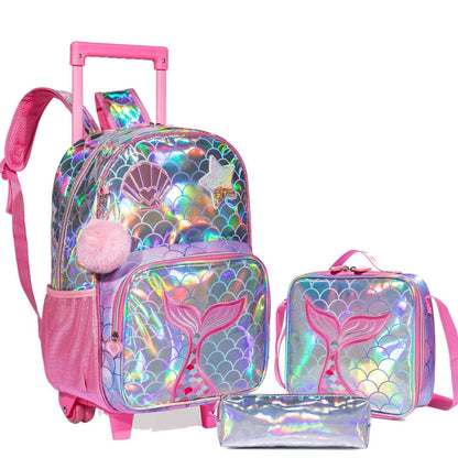 Meerjungfrau Schulrucksack mit Rollen | Kinder Trolley Rosa
