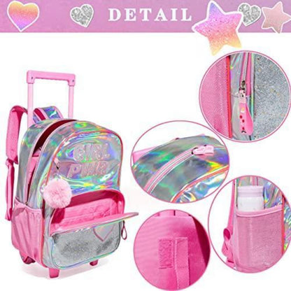 Rosa Kinder Trolley Rucksack mit Rollen & Zubehör