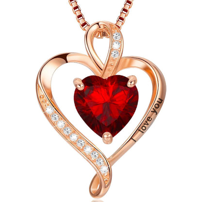 Silber Herz Kette Damen "I love you" Gravur & Geburtsstein