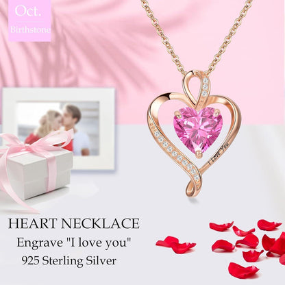 Silber Herz Kette Damen "I love you" Gravur & Geburtsstein