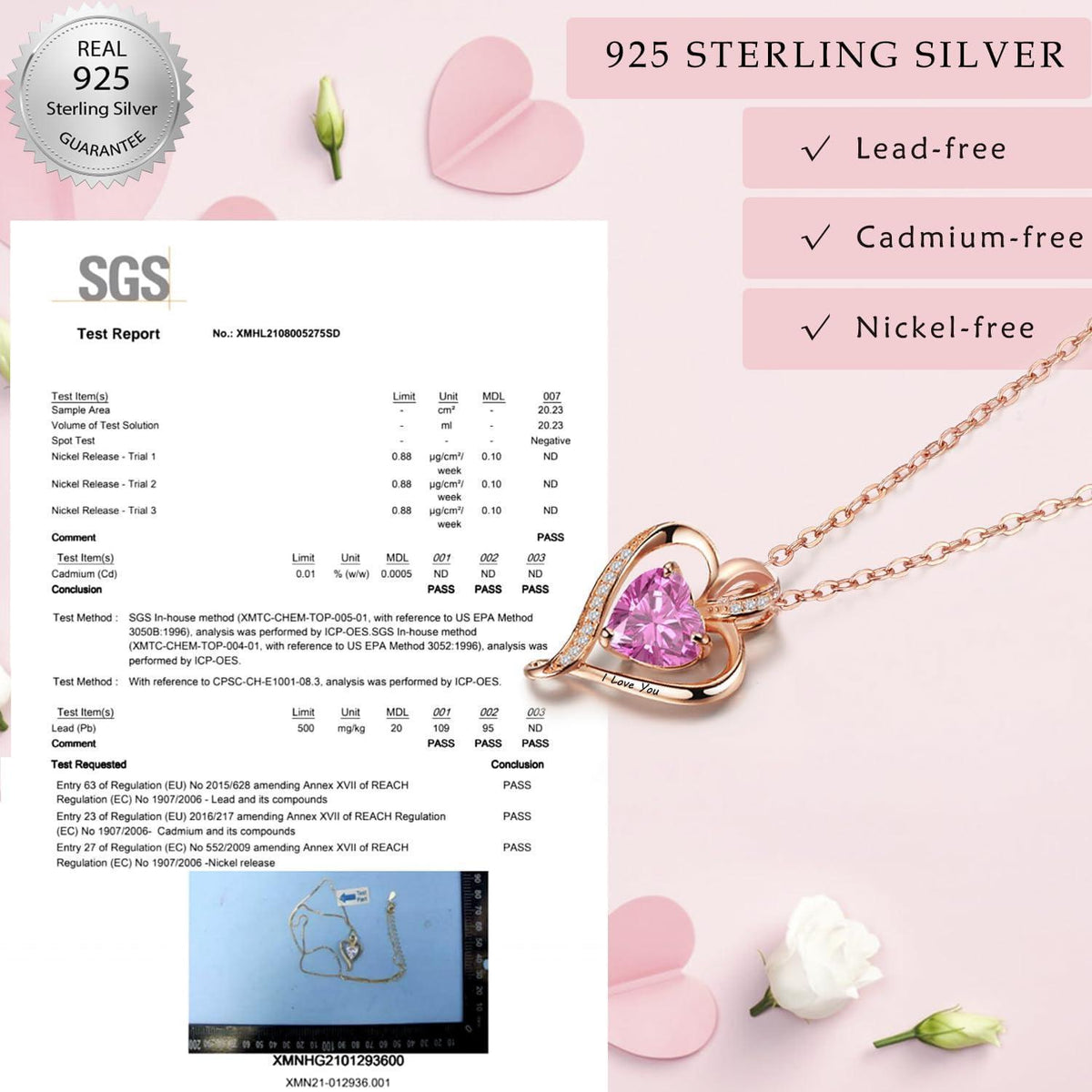 Silber Herz Kette Damen "I love you" Gravur & Geburtsstein