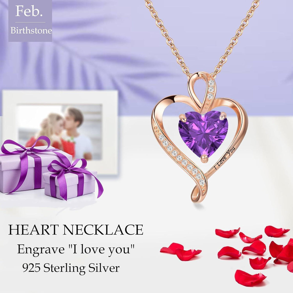 Silber Herz Kette Damen "I love you" Gravur & Geburtsstein