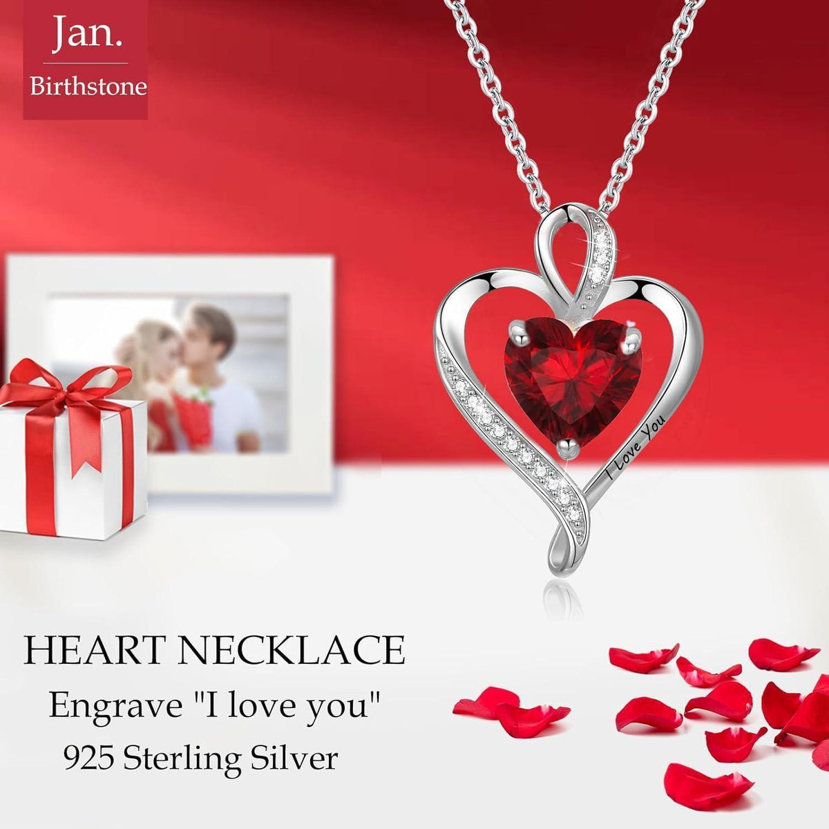 Silber Herz Kette Damen "I love you" Gravur & Geburtsstein