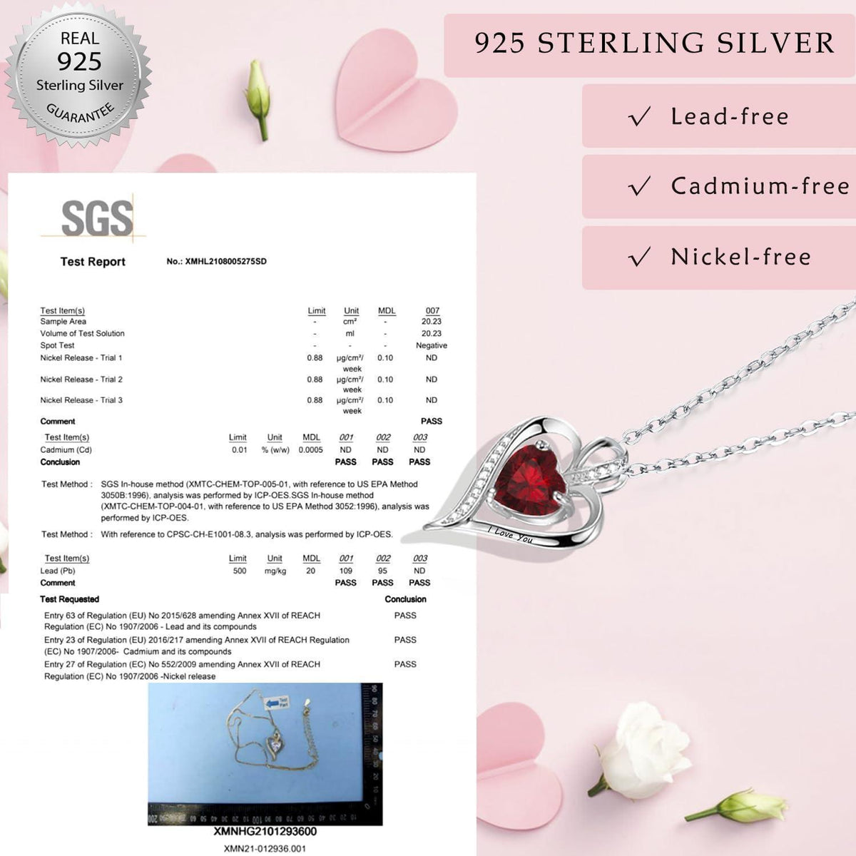 Silber Herz Kette Damen "I love you" Gravur & Geburtsstein