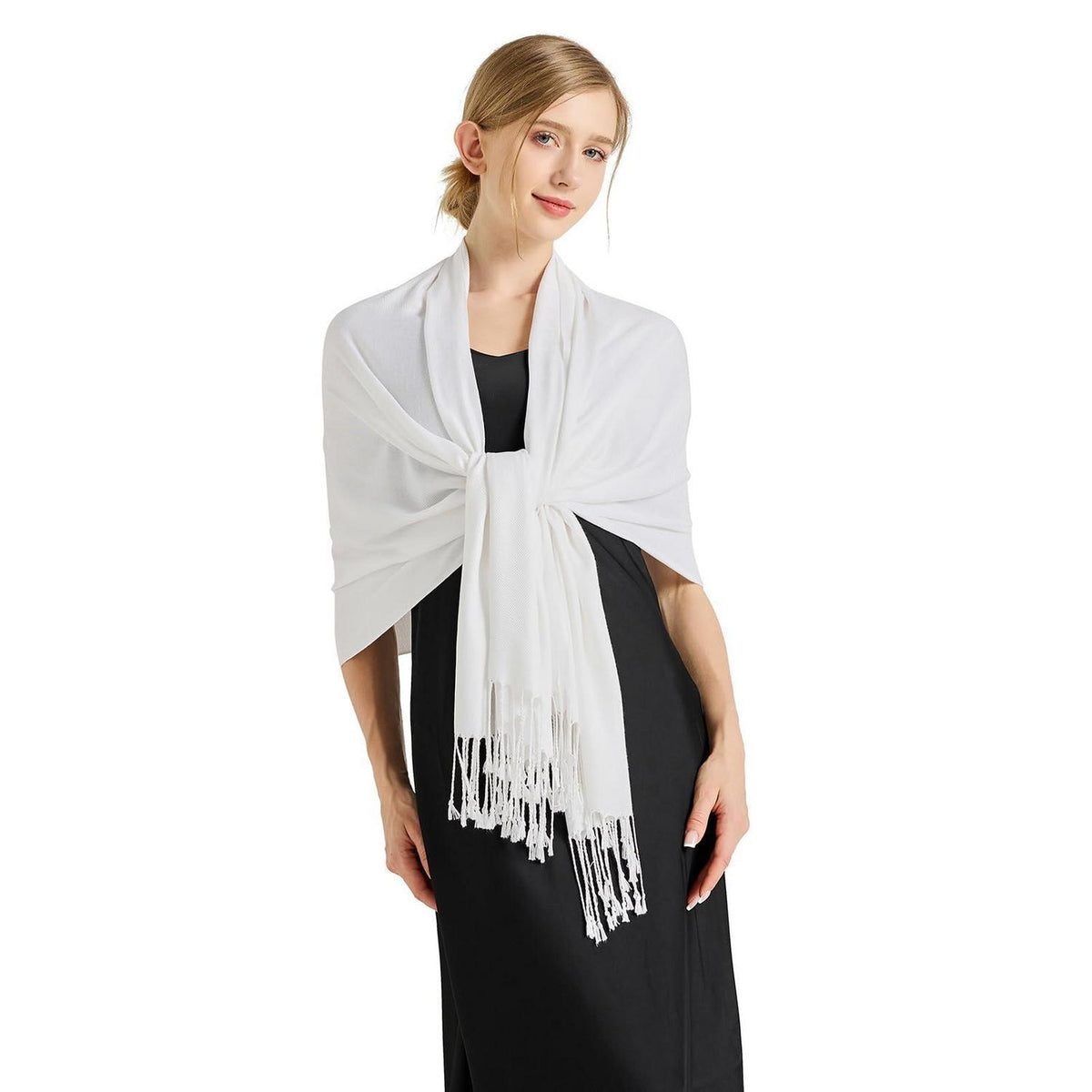 Pashmina Schal Damen Stola Elegant Weiß