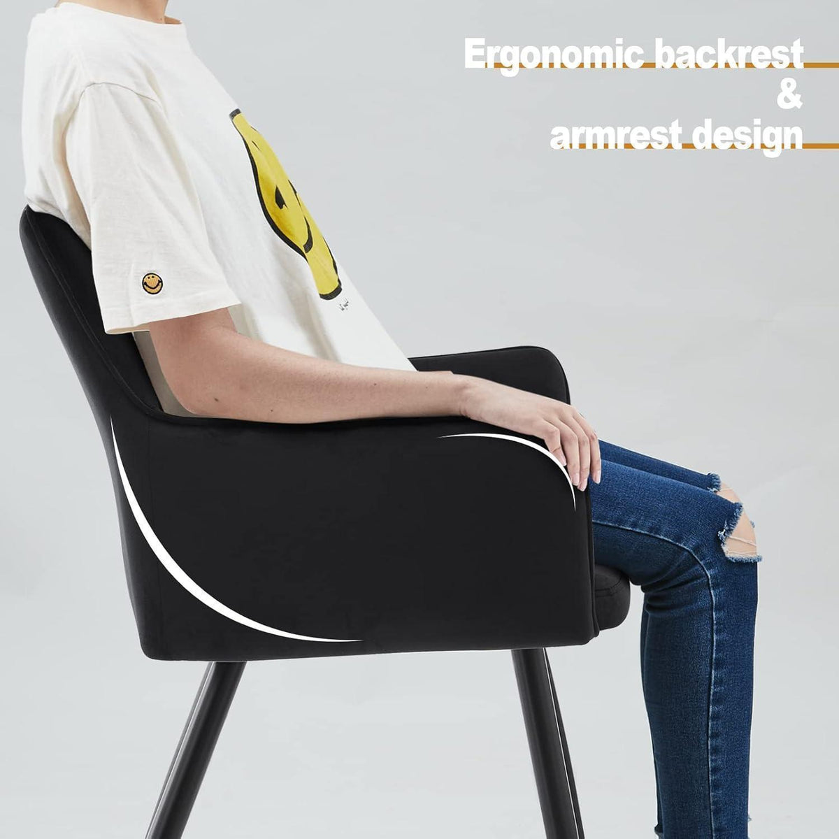 Samt Esszimmerstühle 6er-Set mit Armlehnen, Schwarz
