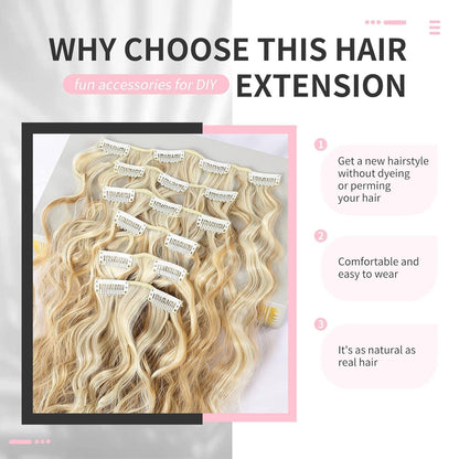 60cm Lange Wellige Haarverlängerung Blond mit Hellblond