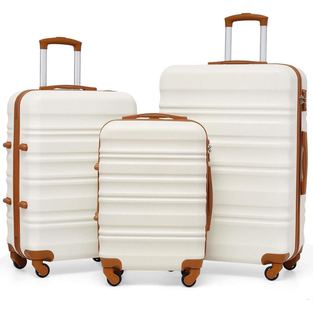 COOLIFE Koffer-Set | TSA-Schloss, 4 Rollen, Weiß/Braun