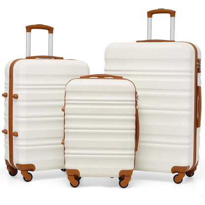 COOLIFE Koffer-Set | TSA-Schloss, 4 Rollen, Weiß/Braun
